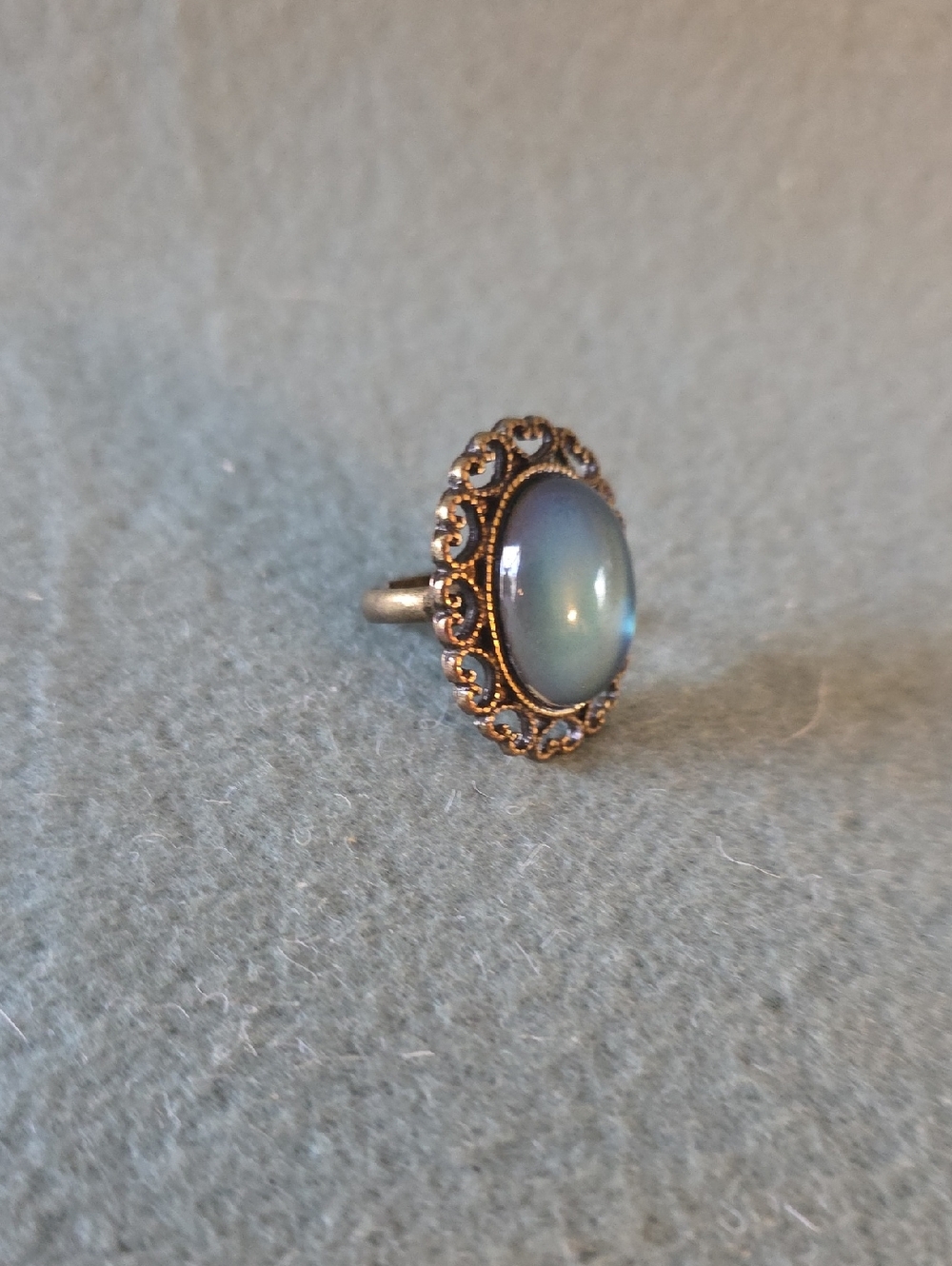 Mood Ring Blue Opalescent Cabochon Ring